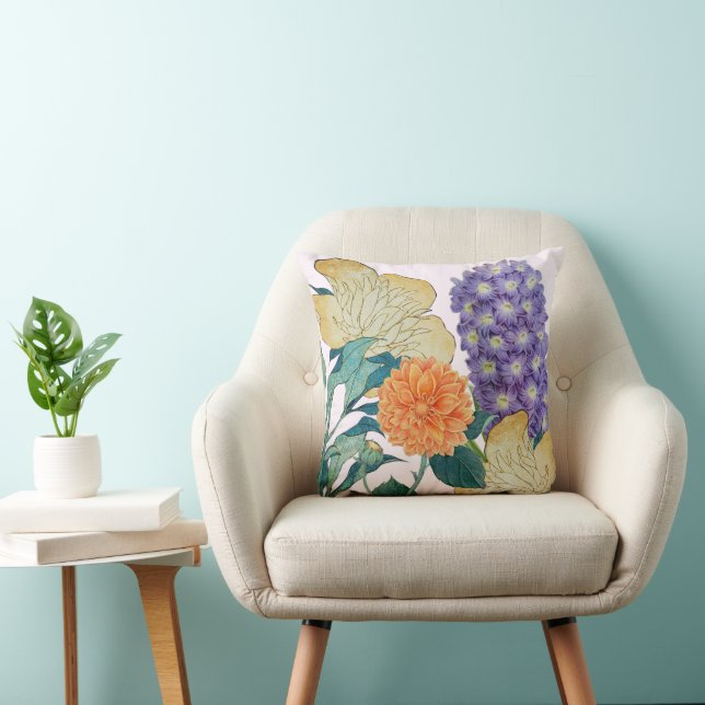 Botanical Harmony Vibrant Floral Throw Pillow (Chair)