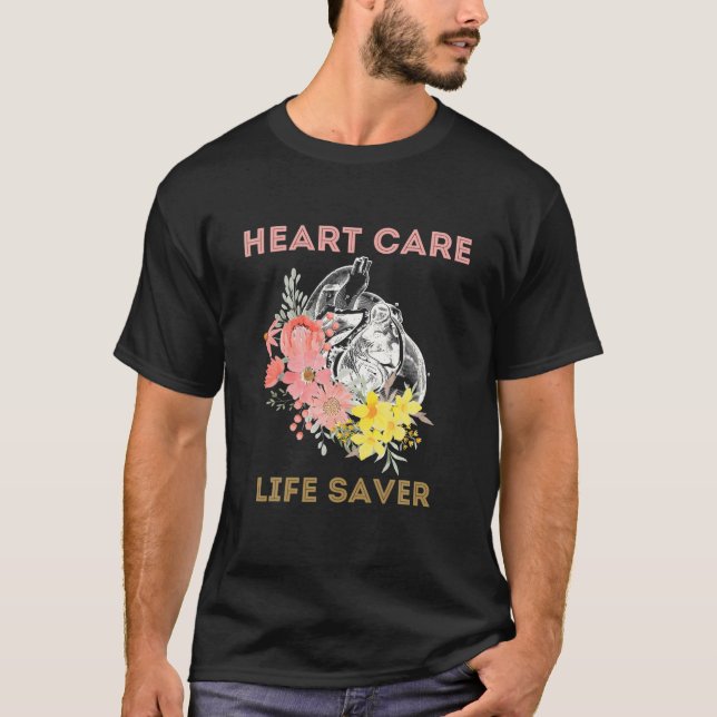 Botanical Heart And Flowers Heart Care Life Saver T-Shirt (Front)