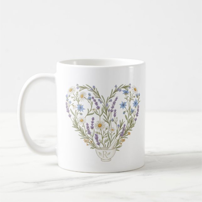 Botanical Heart Apothecary Pharmacy Flower Coffee Mug (Left)