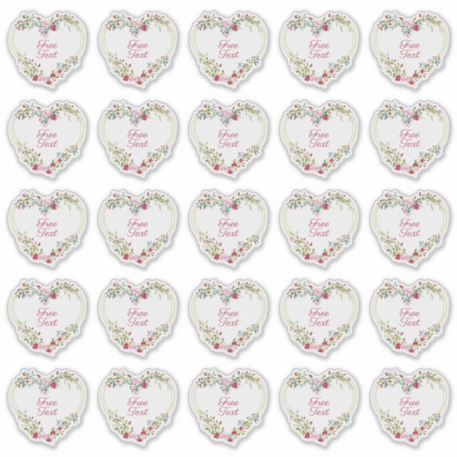 Botanical Heart in Pink and Red Shades Custom Text Sticker (Front)