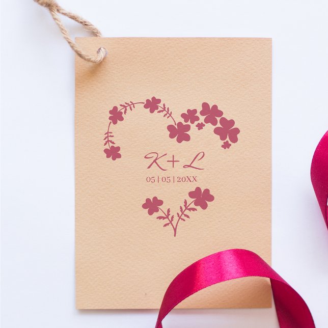 Botanical Heart Wedding Floral Garland Initials Rubber Stamp (Creator Uploaded)