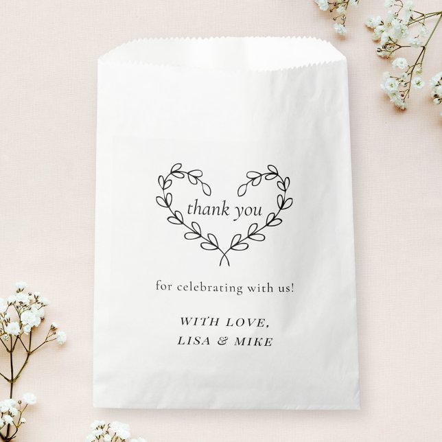 Botanical Heart Wreath Wedding Bridal Shower Favor Bag (Creator Uploaded)