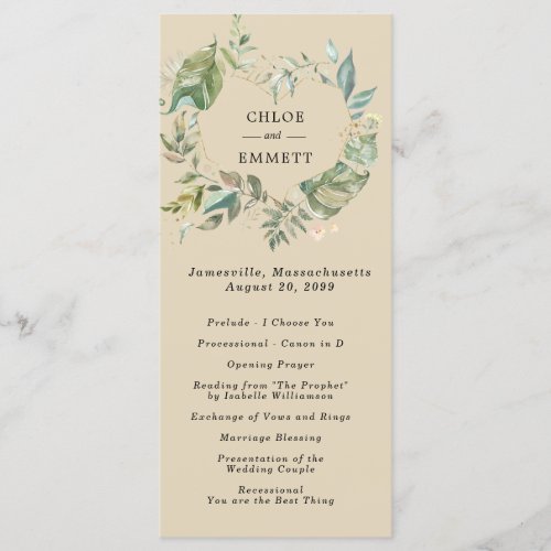 Botanical Heart Wreath Wedding Ceremony Program