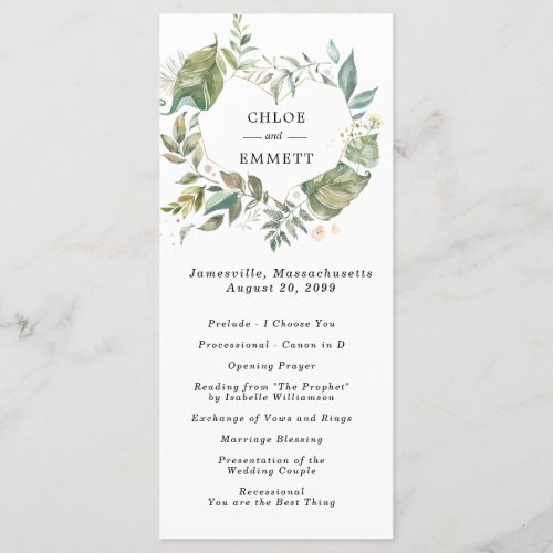 Botanical  Heart Wreath Wedding Ceremony Program