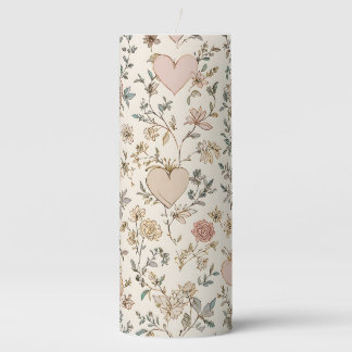 Botanical Hearts Romantic Floral Valentine Pattern Pillar Candle