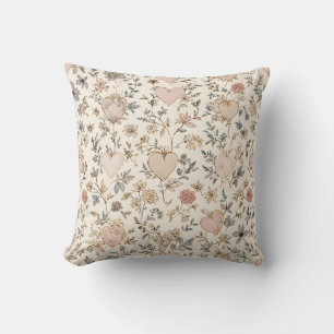 Botanical Hearts Romantic Floral Valentine Pattern Throw Pillow