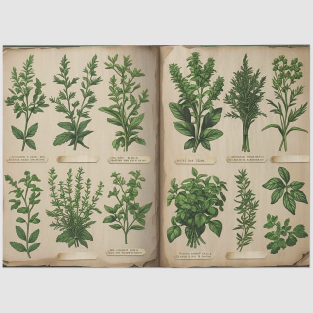 Botanical Herbarium Decoupage Vintage Ferns, Tissue Paper (Front)