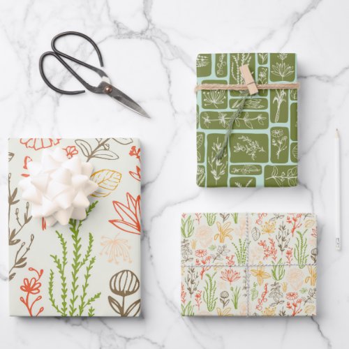 Botanical Herbs in warm colors wrapping paper