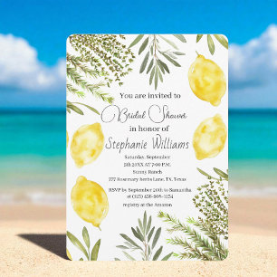 Botanical Herbs Lemons Watercolor Bridal Shower Invitation