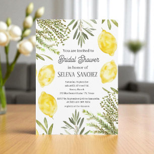 Botanical Herbs Lemons Watercolor Bridal Shower Invitation
