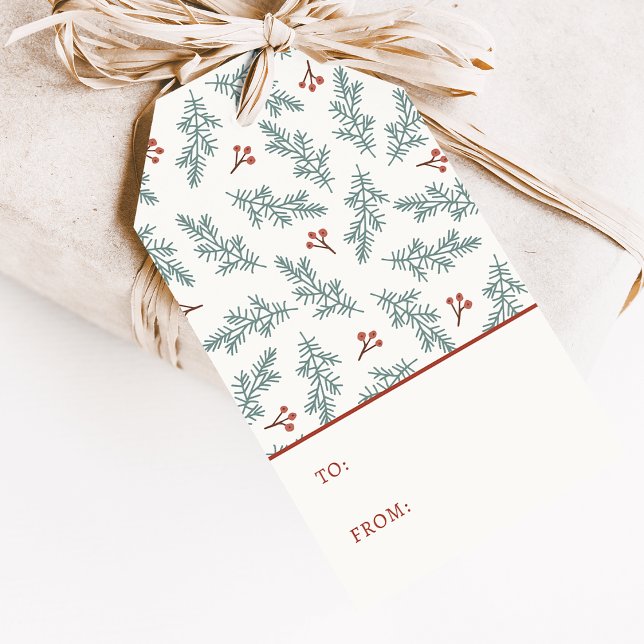 Botanical Holiday Gift Tag (Watercolor Greenery and Red Berries Botanical Holiday Gift Tag by Painted Paperie
)
