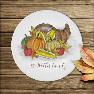 Botanical Holiday Harvest Cornucopia Watercolor Cutting Board