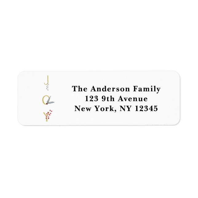 Botanical Holiday Joy Rustic Gold Minimal Party Label (Front)