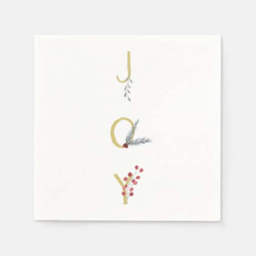 Botanical Holiday Joy Rustic Gold Minimal Party Napkins