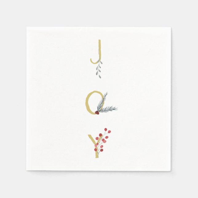 Botanical Holiday Joy Rustic Gold Minimal Party Napkins (Front)