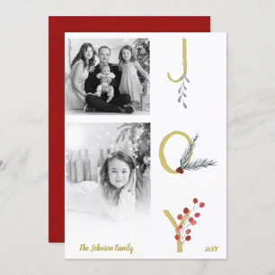 Botanical Holiday Joy Rustic Gold Minimal Photo Invitation