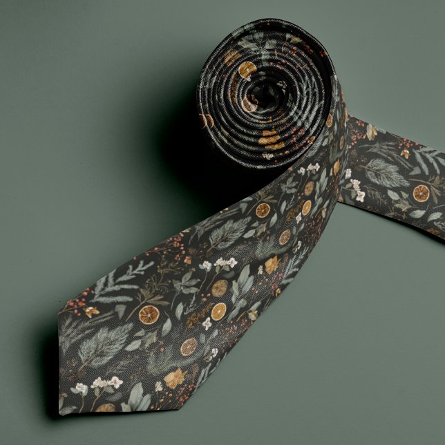 Botanical Holiday Pattern Necktie with Monogram (Creator Uploaded)