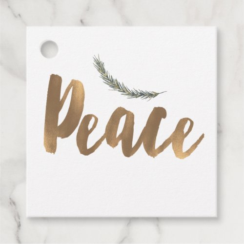 Botanical Holiday Peace Branch Pine Rustic Gold Favor Tags