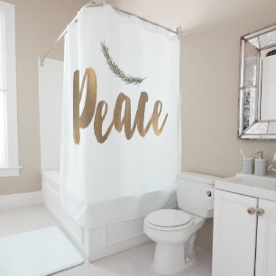 Botanical Holiday Peace Branch Pine Rustic Gold Shower Curtain