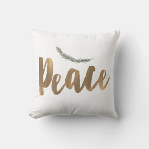 Botanical Holiday Peace Branch Pine Rustic Gold Throw Pillow
