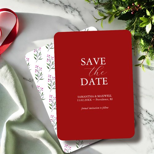 Botanical Holiday Wedding Save The Date 