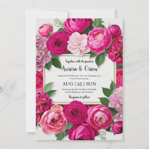 botanical hot pink floral wedding invitations