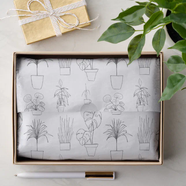 Botanical Houseplants Line Art Pattern Tissue Paper | Zazzle