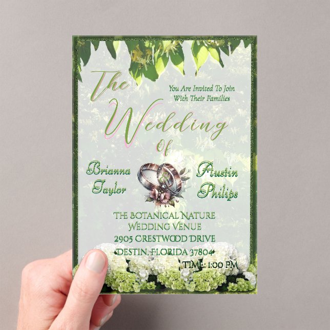 Botanical Hydrangeas In Bloom Wedding Acrylic Invitations (Insitu (Handheld))