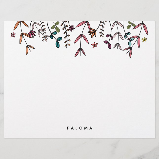 Botanical Illustrated Personalized Floral Letterhead (Front)