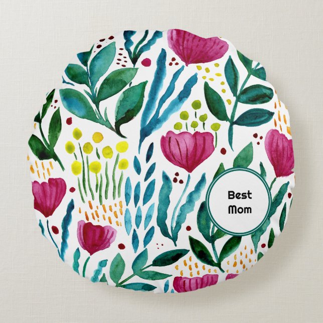 Botanical illustration Best mom Mother's day Round Pillow (Front)