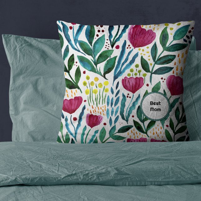 Botanical illustration Best mom Mother's day Throw Pillow (Creator Uploaded)