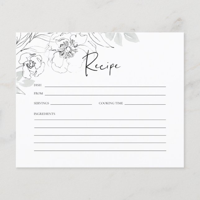 Botanical Illustration Bridal Shower Recipe Card (Front)