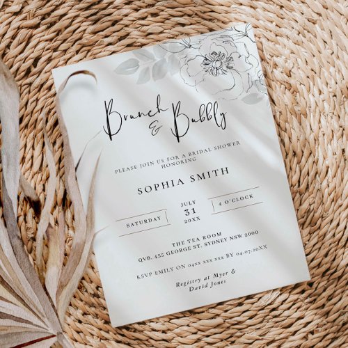 Botanical Illustration Brunch Bubbly Bridal Shower Invitation