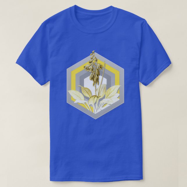 Botanical Illustration Daylily in Gray and Yellow  T-Shirt (Design Front)