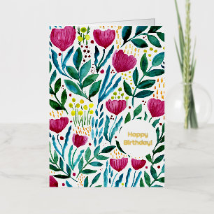 Botanical illustration Happy Birthday Foil Holiday Card