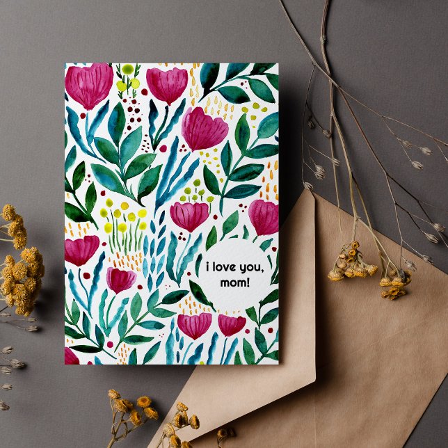 Botanical illustration I love you mom Mother's day Holiday Card (Creator Uploaded)