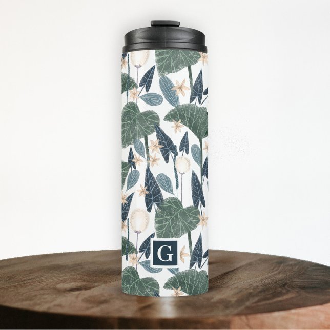 Botanical Illustration Plant Mom Monogram Thermal Tumbler (Creator Uploaded)