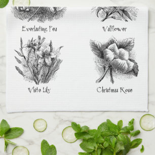 Botanical illustrations kitchen towel