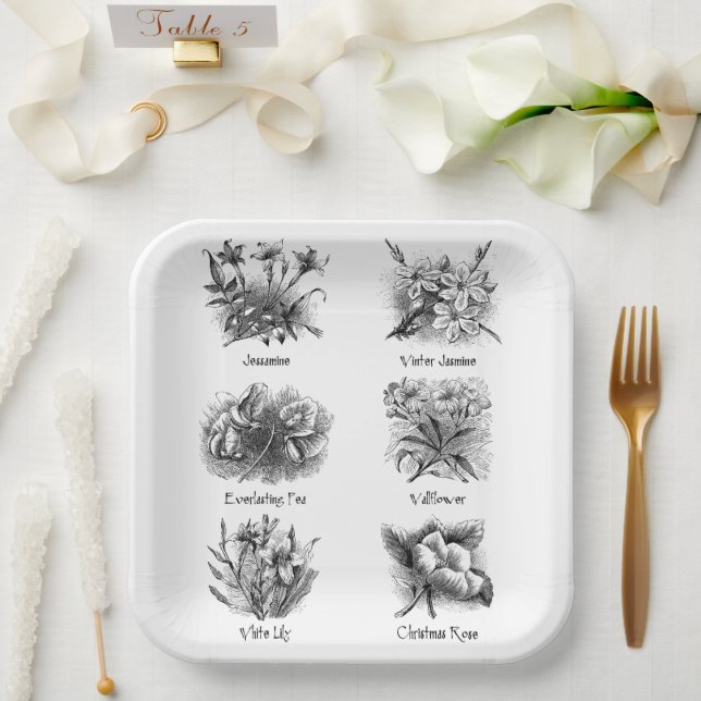 Botanical illustrations paper plates (Wedding)