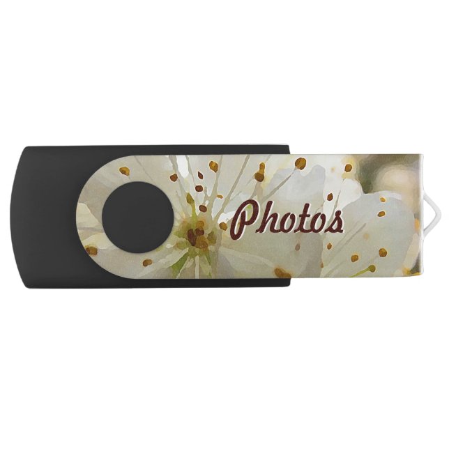 Botanical Impressionist Wild Plum Flowers and Name Flash Drive (Front)