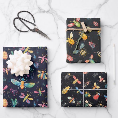 Botanical Insect Collection Chalk Drawing Pattern Wrapping Paper Sheets