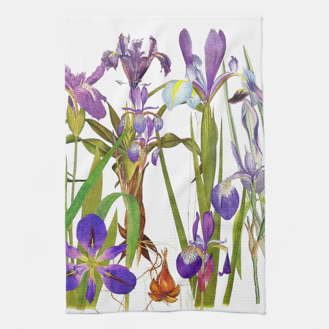 Botanical Iris Floral Flowers Kitchen Towels (Vertical)