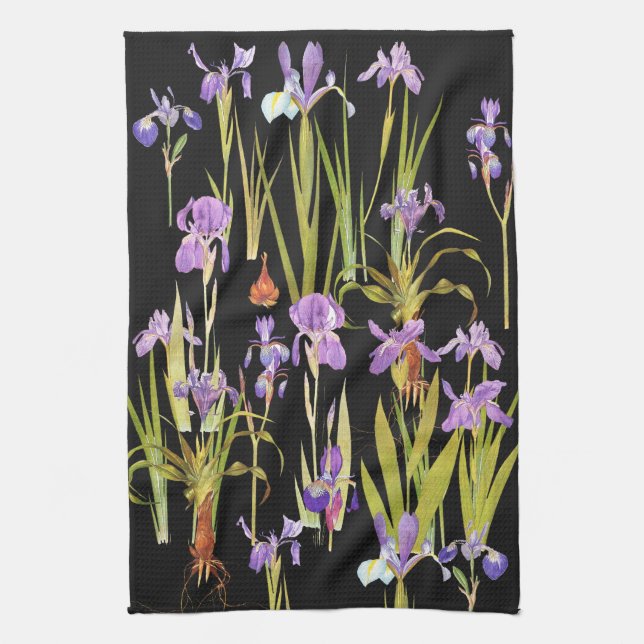 Botanical Iris Flowers Floral Irises Towel (Vertical)
