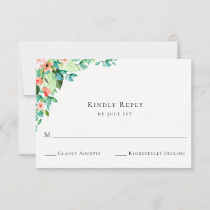 Botanical Island Coral Floral Wedding RSVP Card