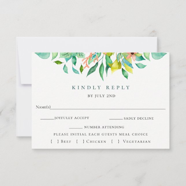 Botanical Island Floral Wedding RSVP Card (Front)
