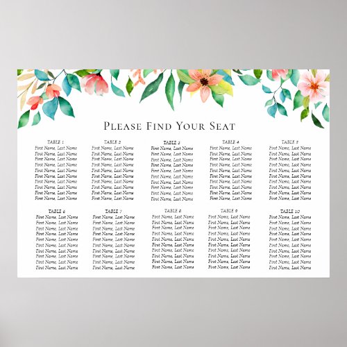 Botanical Island Floral Wedding Seating Chart