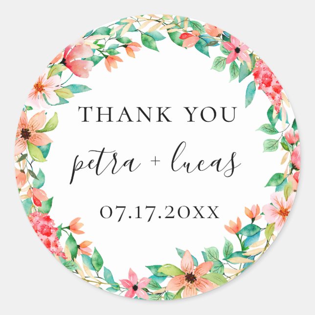 Botanical Island Floral Wreath Wedding Favor Classic Round Sticker (Front)