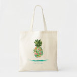 Botanical Island Pineapple Tote Bag<br><div class="desc">Pretty watercolor flowers and foliage pineapple shape with blue ocean ripple accent,  personalized tote bag.</div>