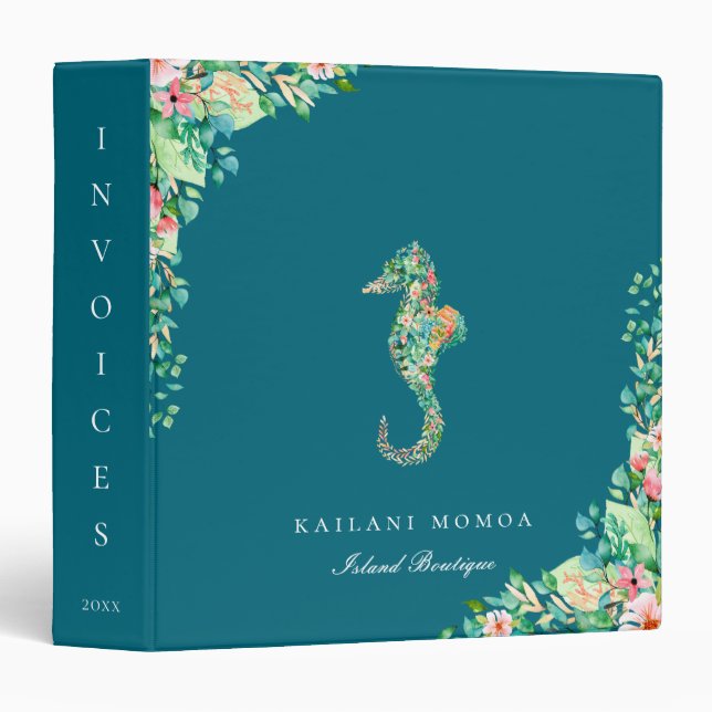 Botanical Island Seahorse Floral 3 Ring Binder (Front/Spine)
