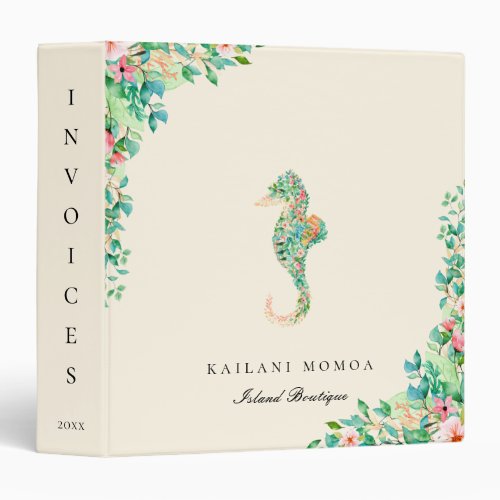 Botanical Island Seahorse Floral Sandy Beige 3 Ring Binder